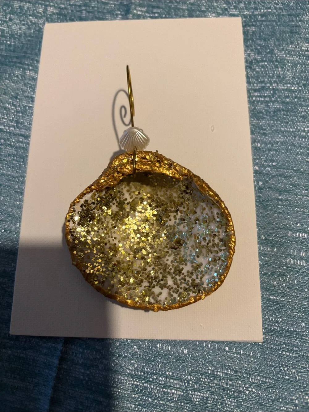 Decoupage Blue Turtle Reptile Ornament - Blue and gold sparkles
